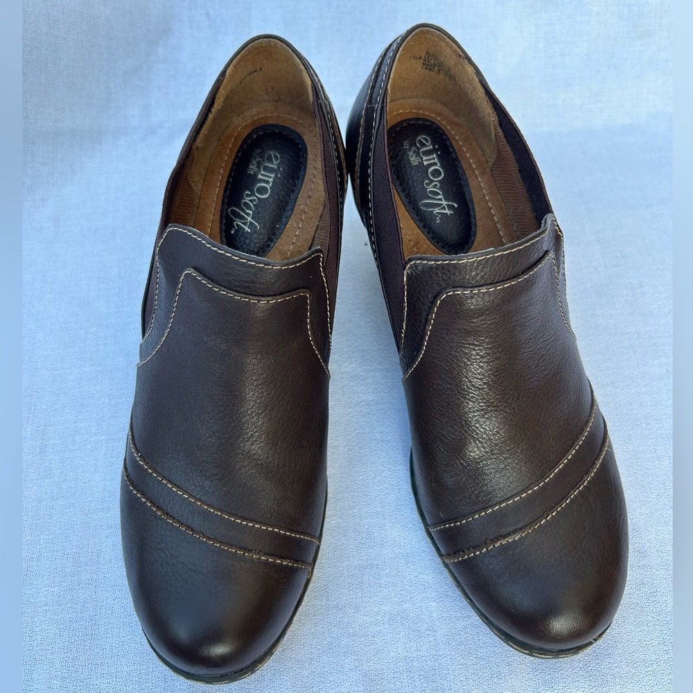 Euro Soft by Sofft Tami Brown leather block heel comfort shoe bootie Slip On 7.5